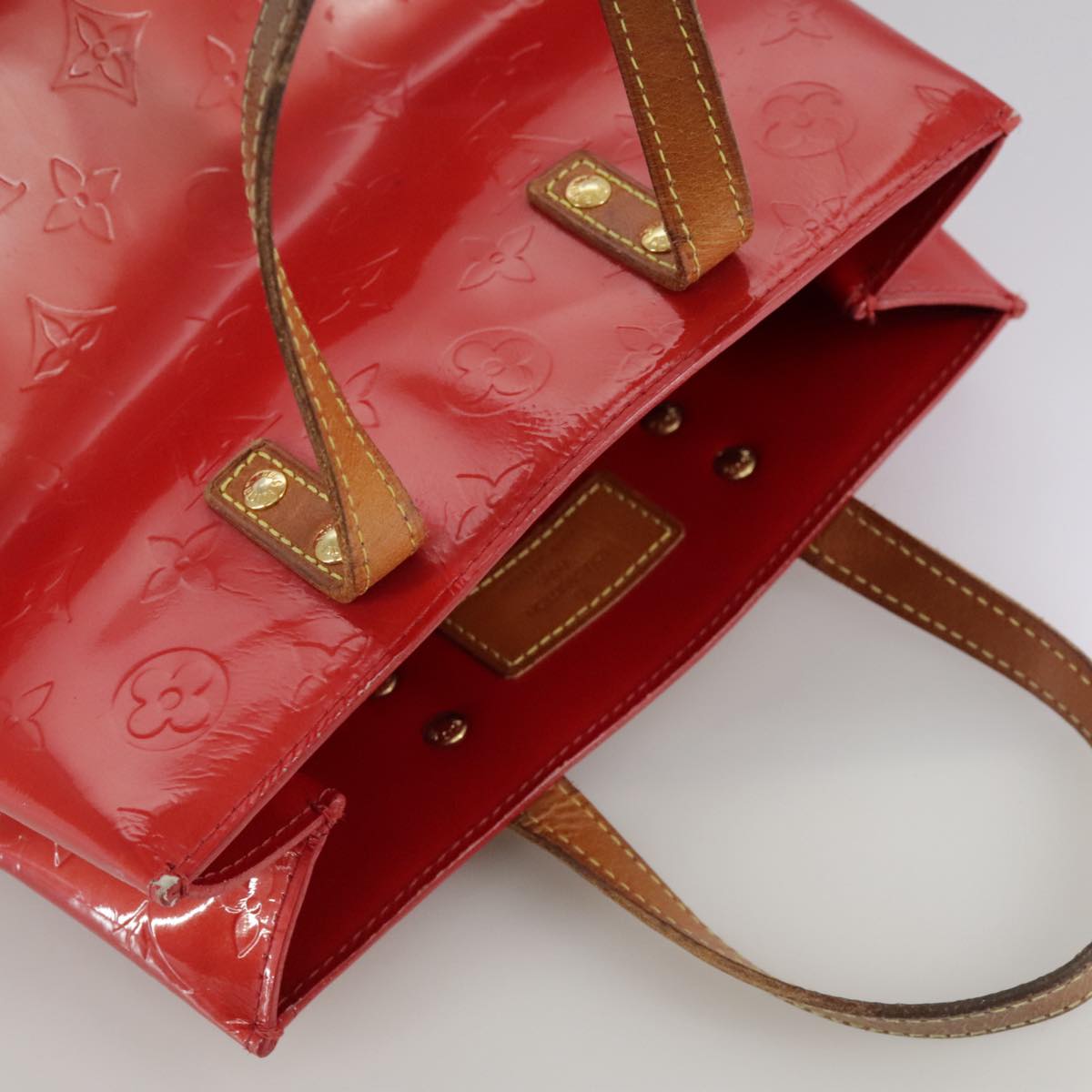 LOUIS VUITTON Monogram Vernis Reade PM Hand Bag Red Rouge M91088 LV 109846