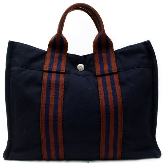 Brand Inspired Luxury Hermes Tote Bag Sac Fool Toepm Navy Blue Canvas (SHC7-10987)