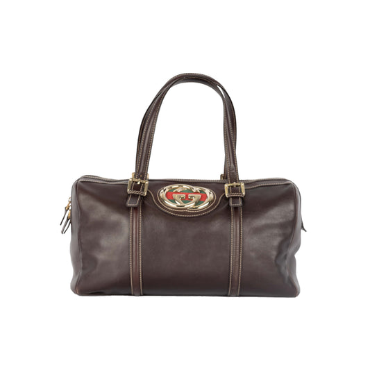 Luxury Gucci Trending 2025 Dark Brown Leather GG Britt Boston Bag - '10s