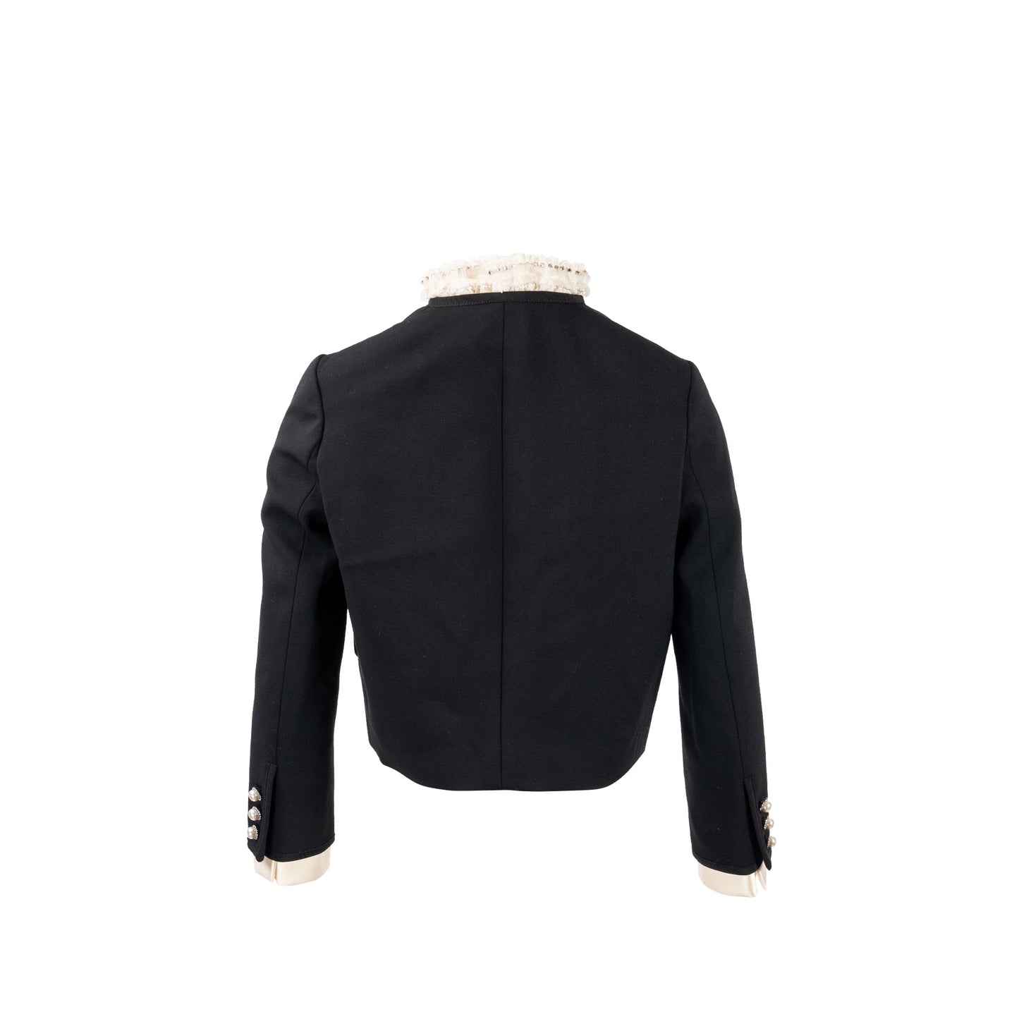 Miu Miu Size 38 Cropped Button Up Lace Jacket virgin wool / silk Black