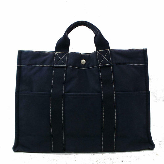 Luxury Hermes Tote Bag Deauville Navy Blue Canvas (SHC1-16189)