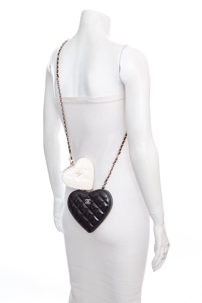 Luxury Chanel Patent Calfskin Resin Quilted CC Heart Clutch Shoulder Bag