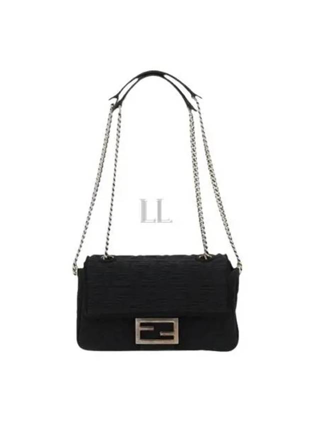 Luxury Fendi Baguette FF Fabric Chain Mini Bag Black
