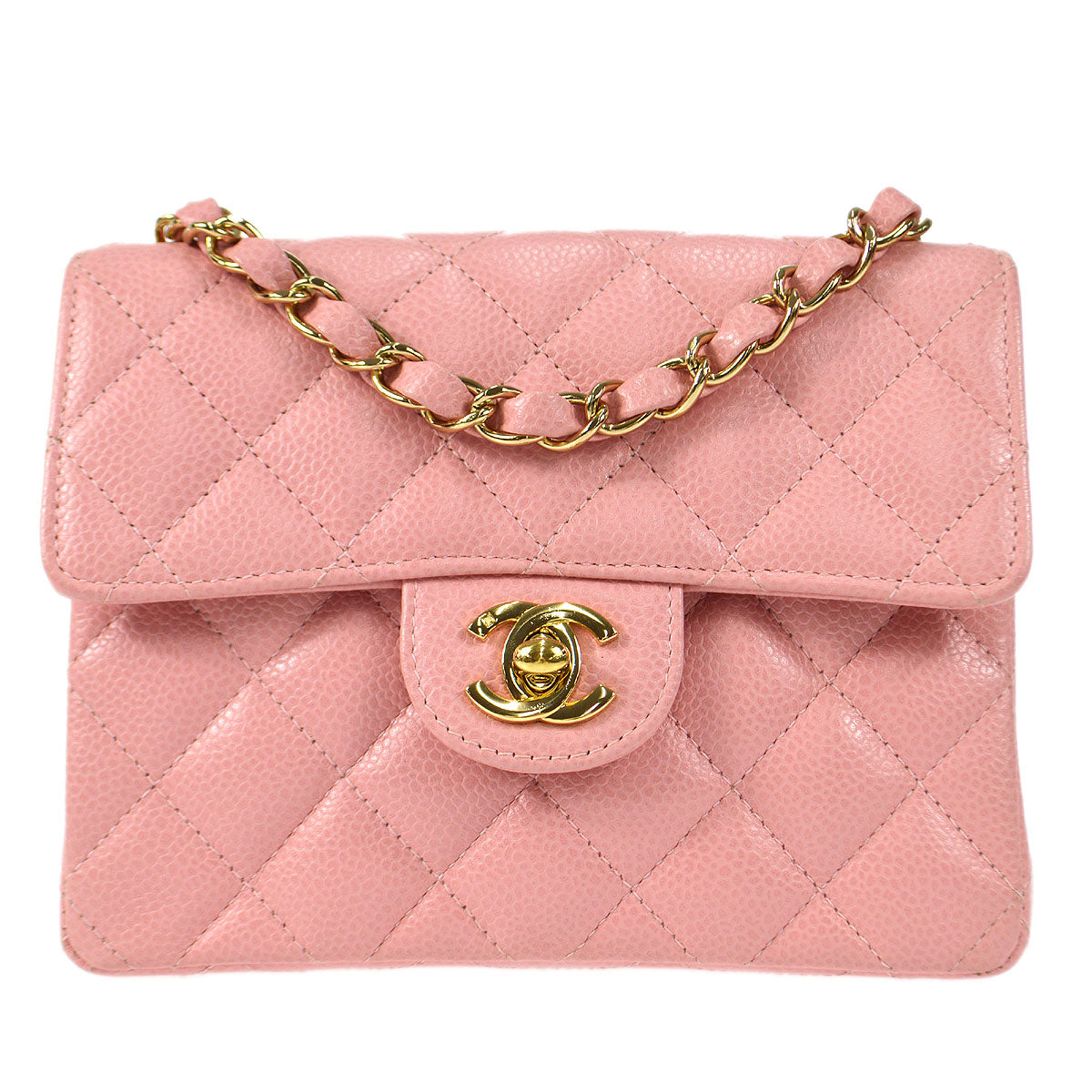 Luxury Chanel Pink Caviar Mini Square Flap Bag 17