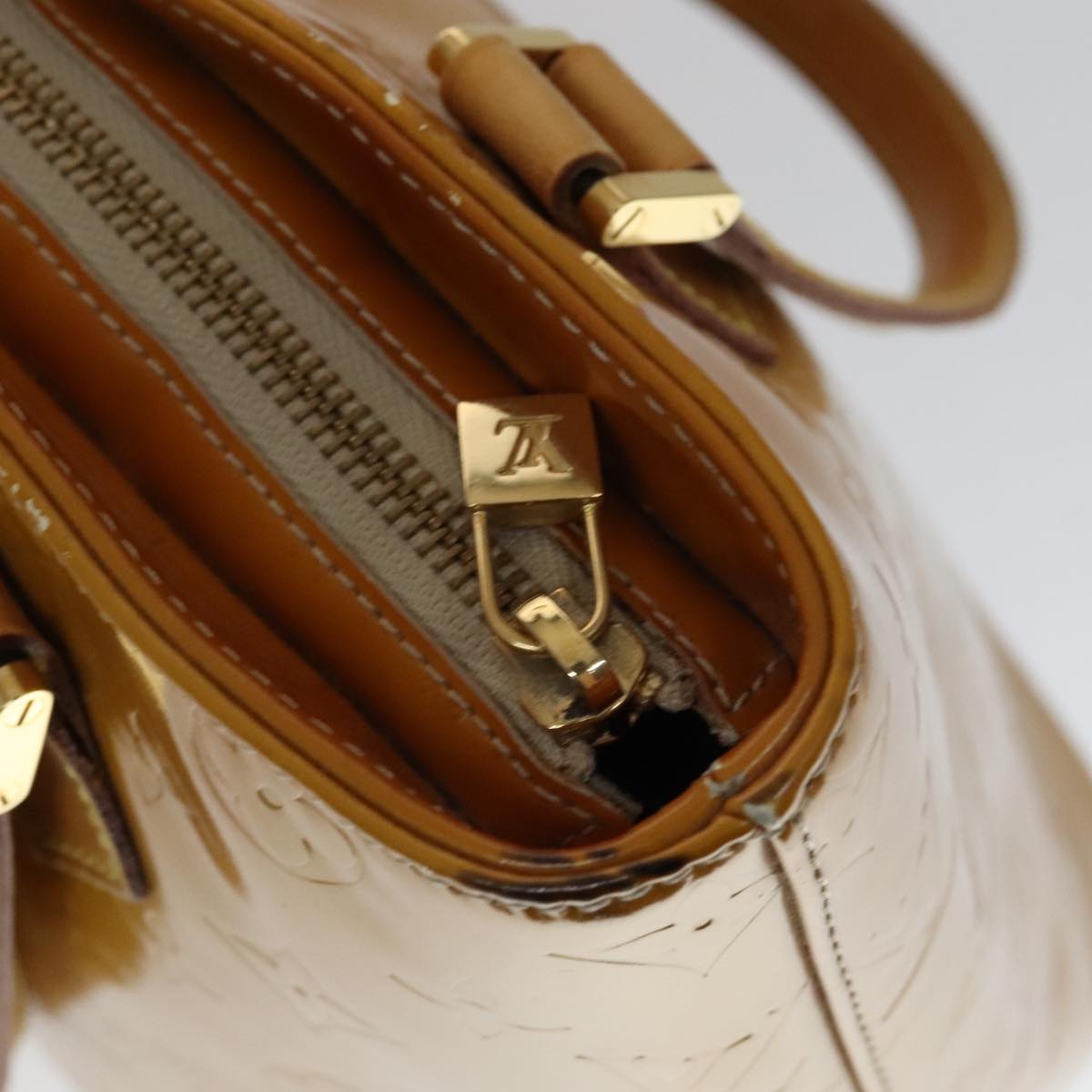 LOUIS VUITTON Monogram Vernis Houston Hand Bag Beige M91004 LV 110623
