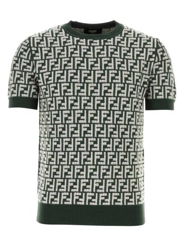 Luxury Fendi FF Motif Knitted Wool Short Sleeve T-shirt Green White