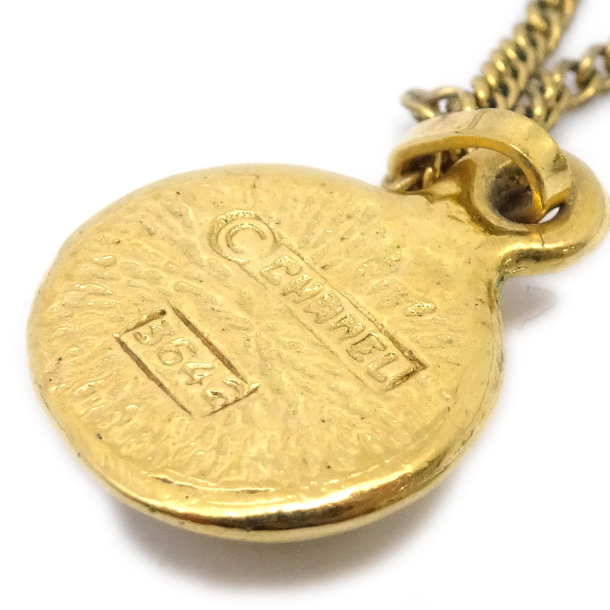 Luxury Chanel Chain Pendant Necklace Rhinestone Gold 3642