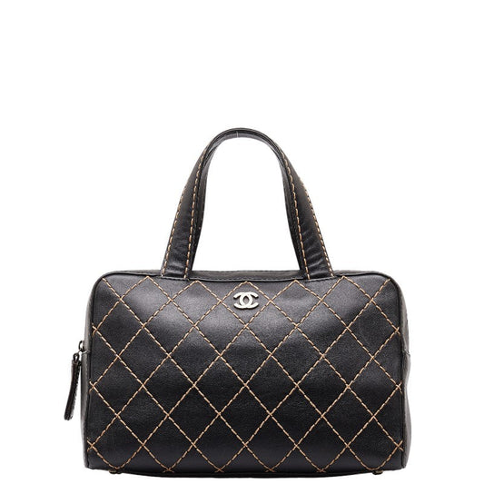 Chanel Wild Stick Coca-Cola Handbag Boston Bag Black Beige Leather Chanel