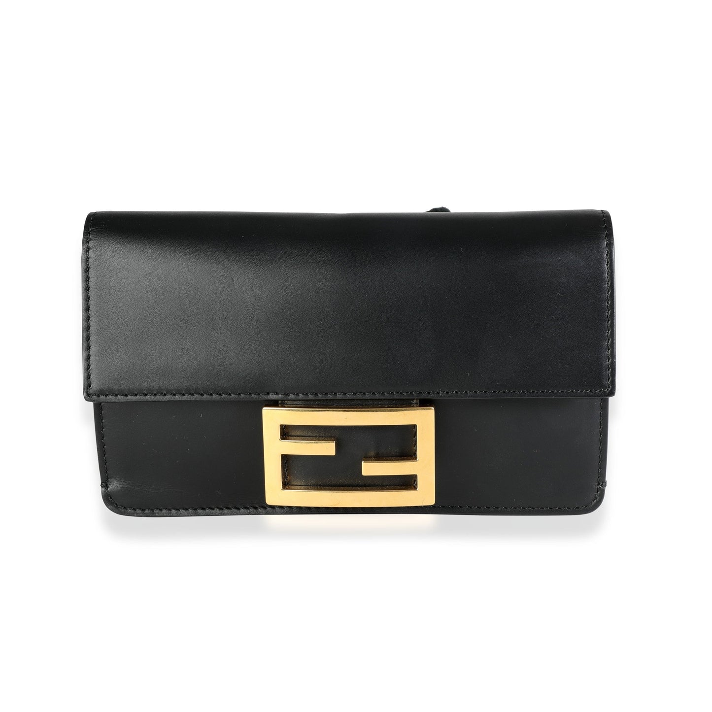 Luxury Fendi Black Calfskin Mini Flat Baguette with Black 'Strap You' Strap