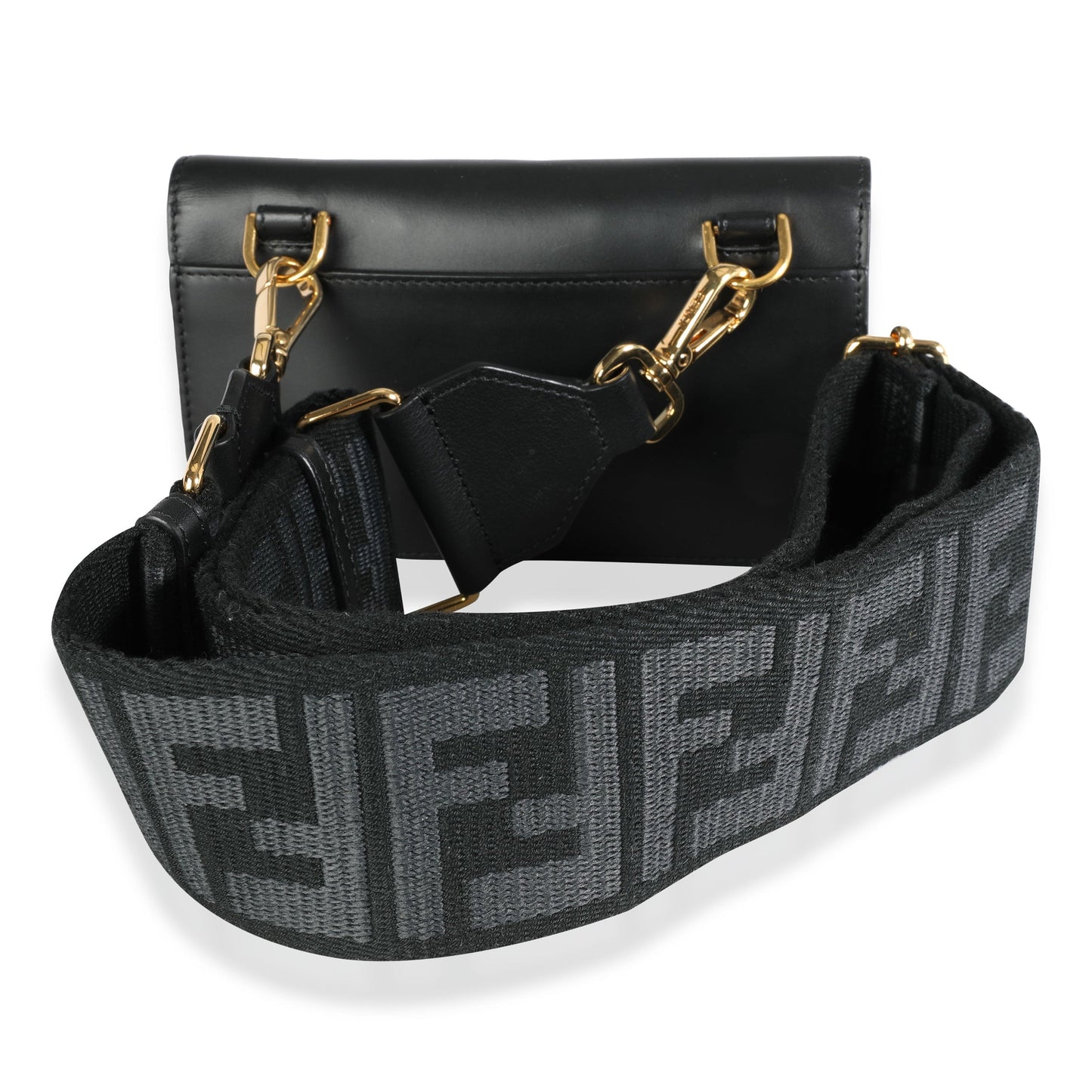 Luxury Fendi Black Calfskin Mini Flat Baguette with Black 'Strap You' Strap