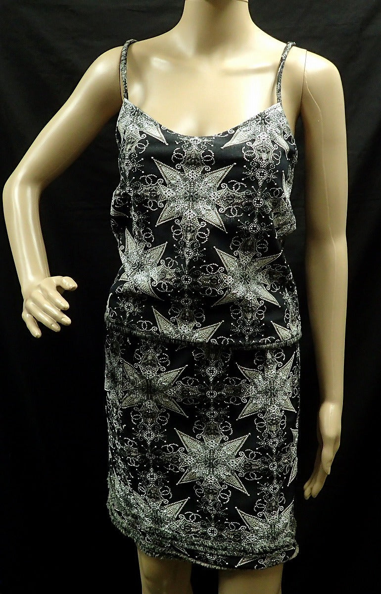 Chanel Camisole Skirt Set Black Silver #38