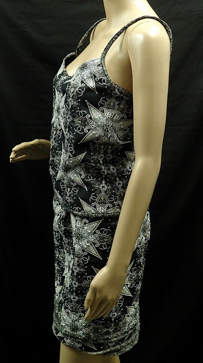 Chanel Camisole Skirt Set Black Silver #38