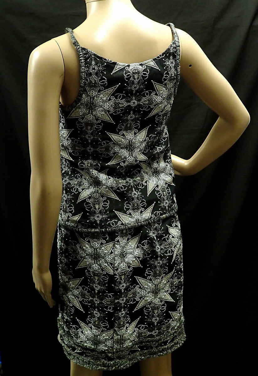 Chanel Camisole Skirt Set Black Silver #38