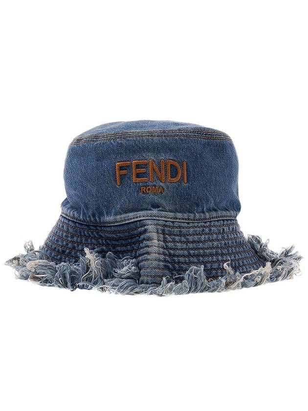 Luxury Fendi Embroidered Logo Denim Bucket Hat Blue