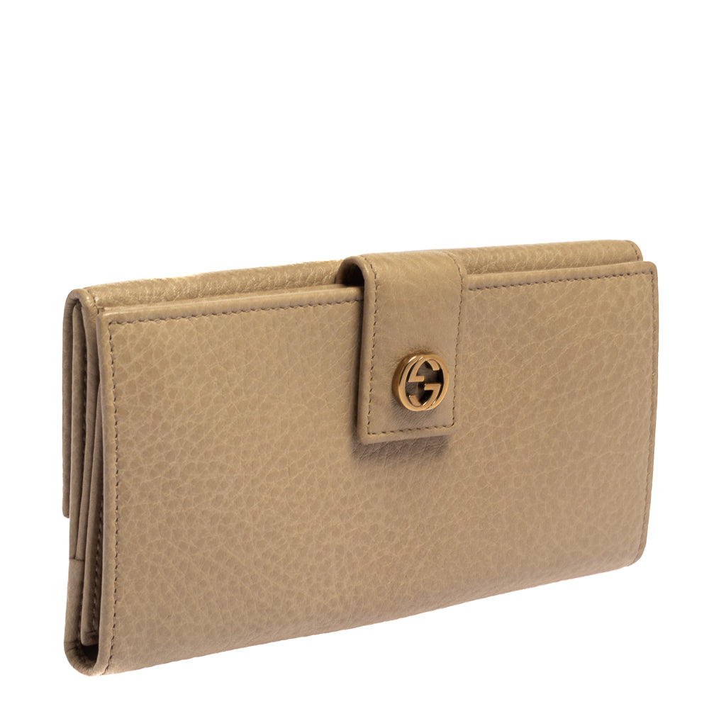 Luxury Gucci Trending 2025 Beige Leather Interlocking G Continental Wallet..