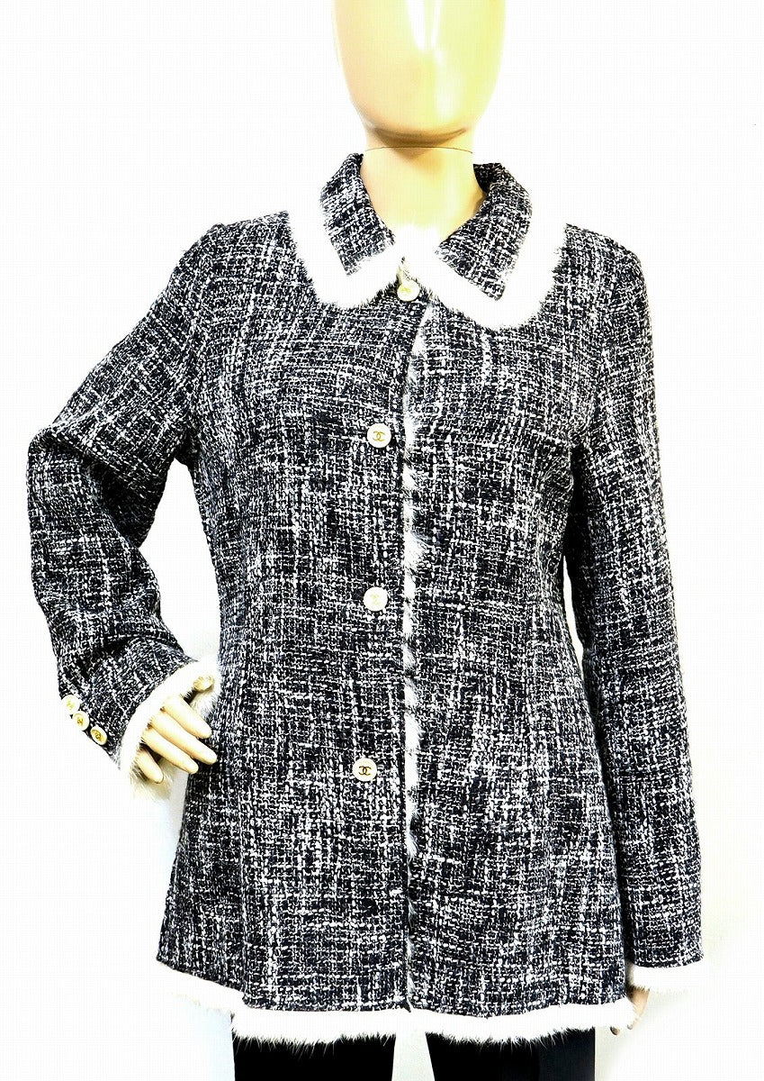 Chanel Women's Wool Rabbit Fur Coat Black