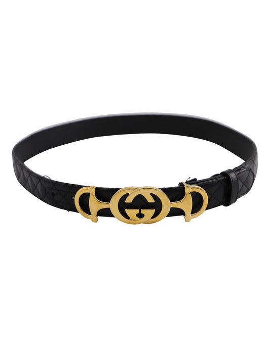 Luxury Gucci Trending 2025 Horsebit Interlocking Quilted Belt in Black Leather