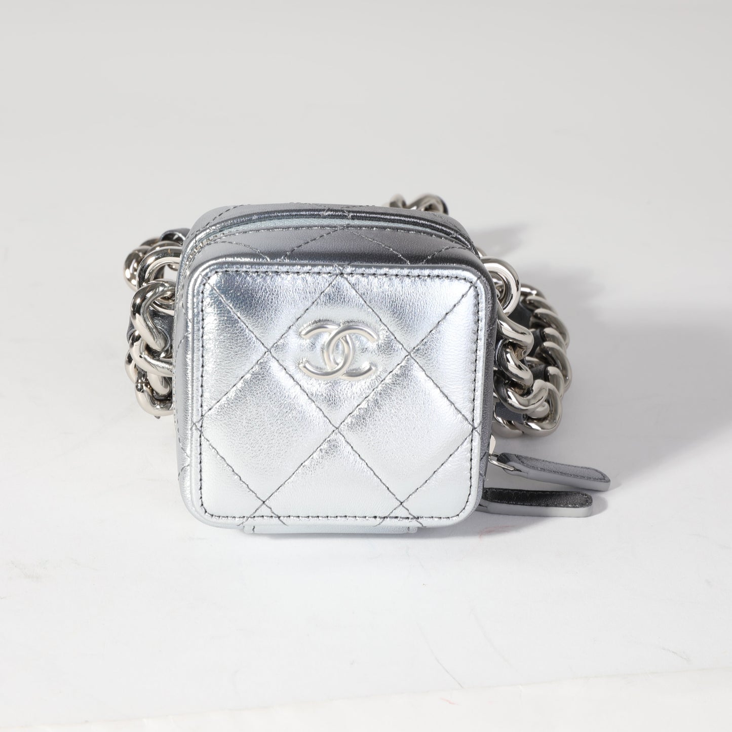CHANEL Metallic Lambskin Quilted Coco Punk Clutch With Chain