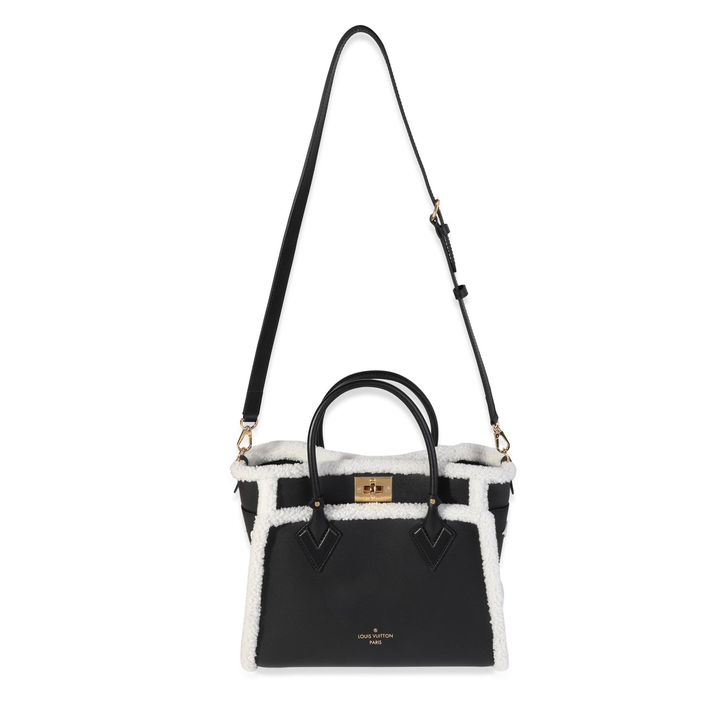 Louis Vuitton Louis Vuitton Black Grained Calfskin & White Shearling Monogram On My Side MM