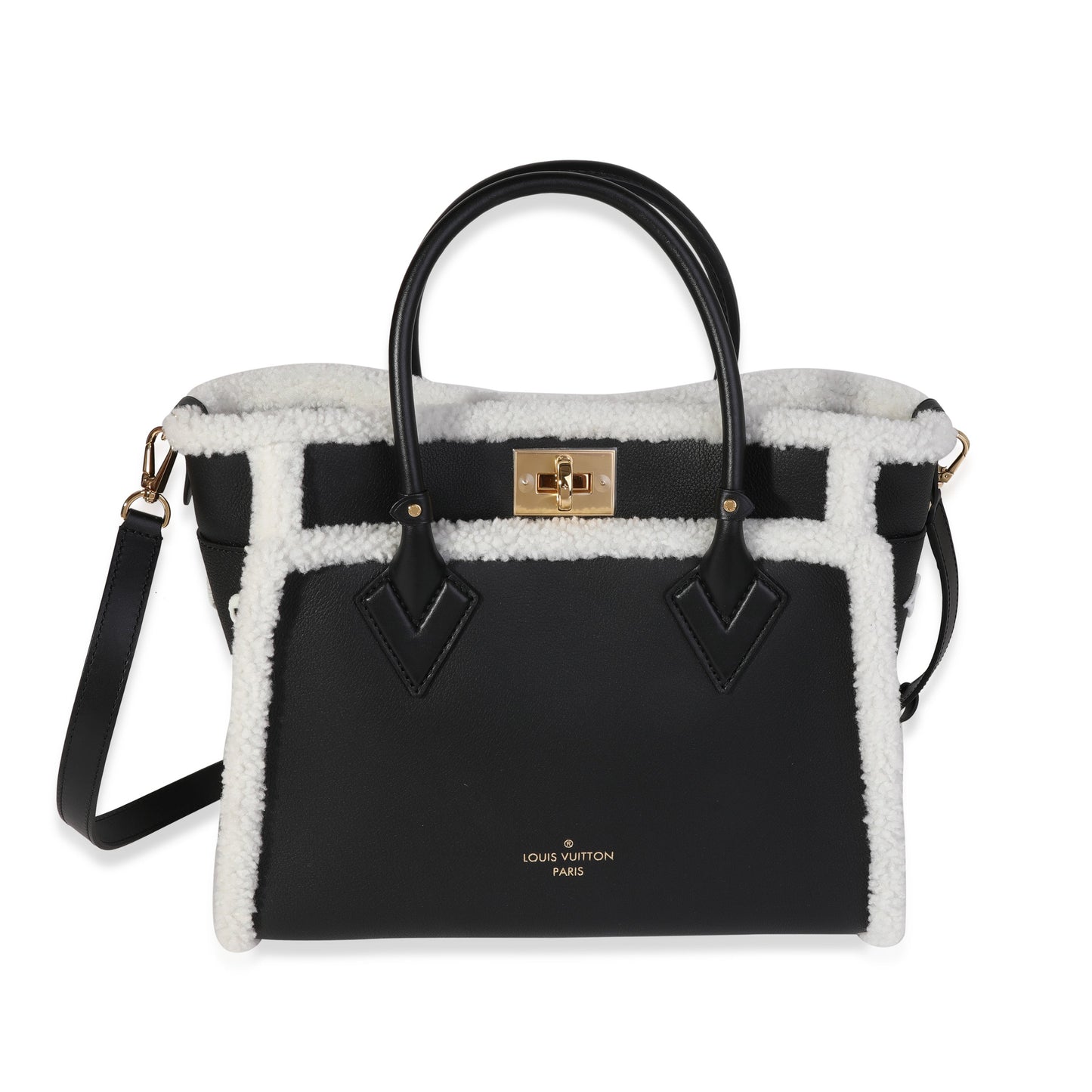 Louis Vuitton Louis Vuitton Black Grained Calfskin & White Shearling Monogram On My Side MM