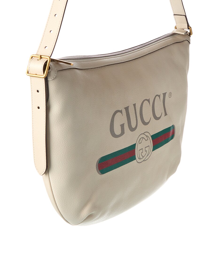 Gucci Logo Print Half Moon Leather Hobo Bag