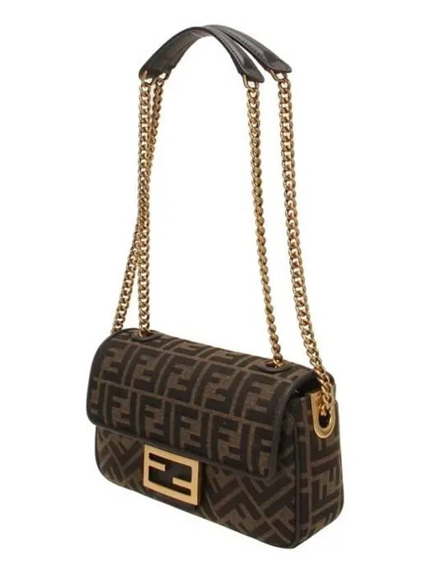 Luxury Fendi Baguette Chain FF Jacquard Medium Cross Bag Brown