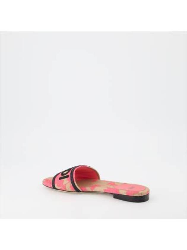 Luxury Fendi Rose Print Embroidered Logo Canvas Slide Slippers Pink