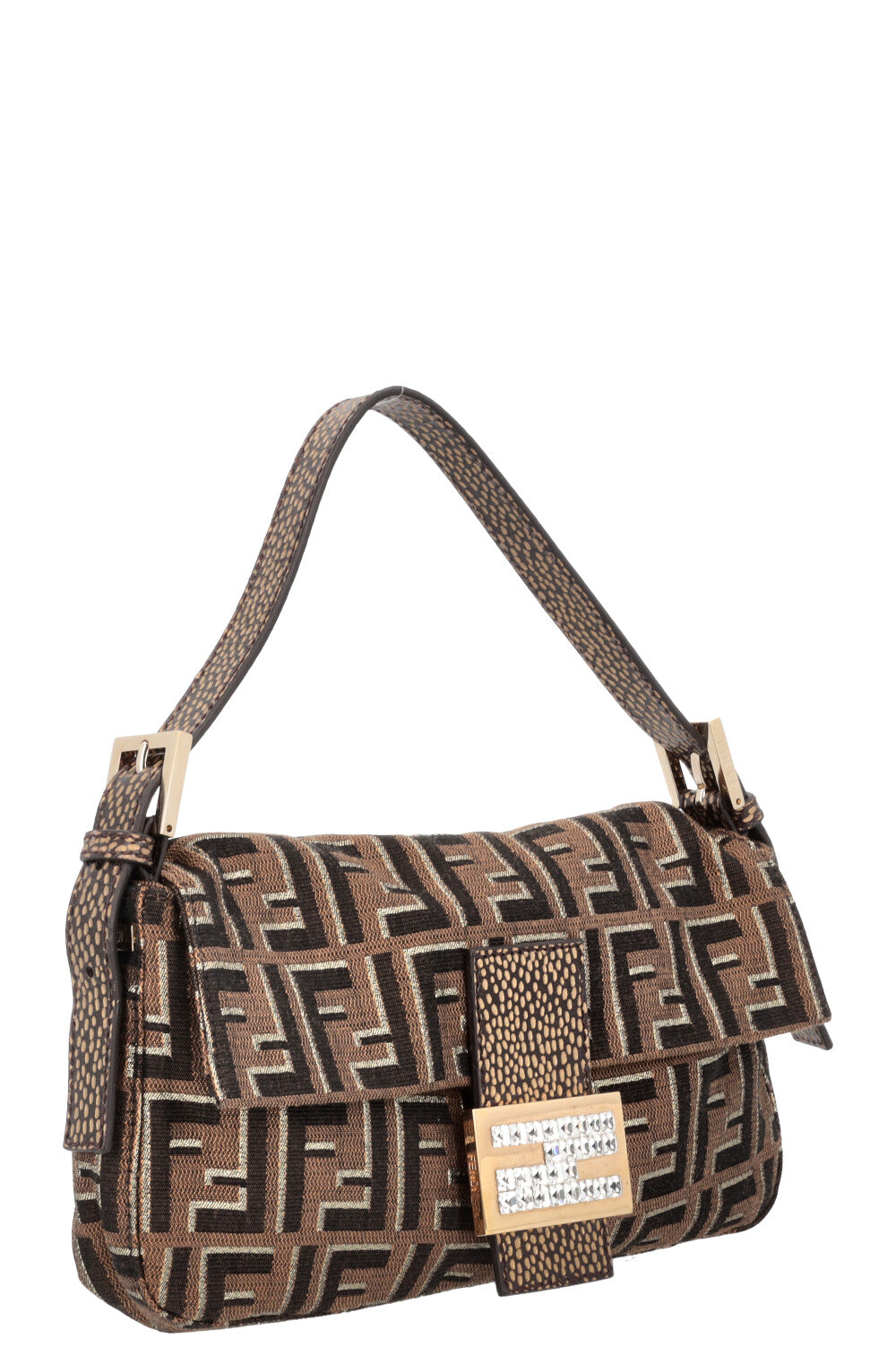 Luxury Fendi Baguette Bag Zucca Print with Crystal