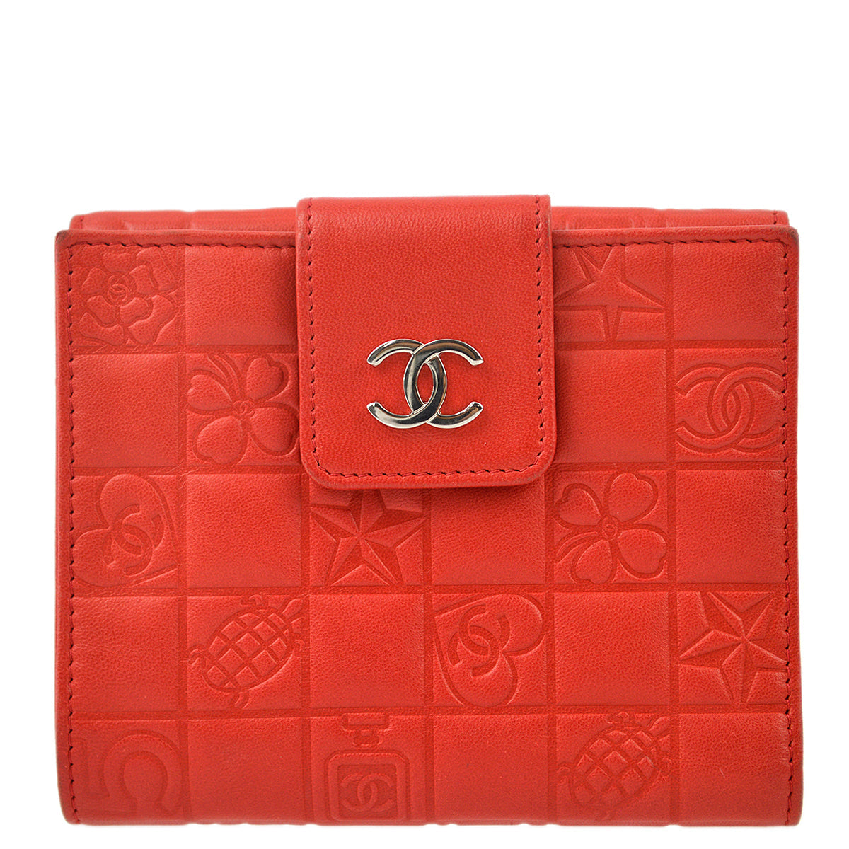 Chanel Red Lambskin Icon Bifold Wallet Purse
