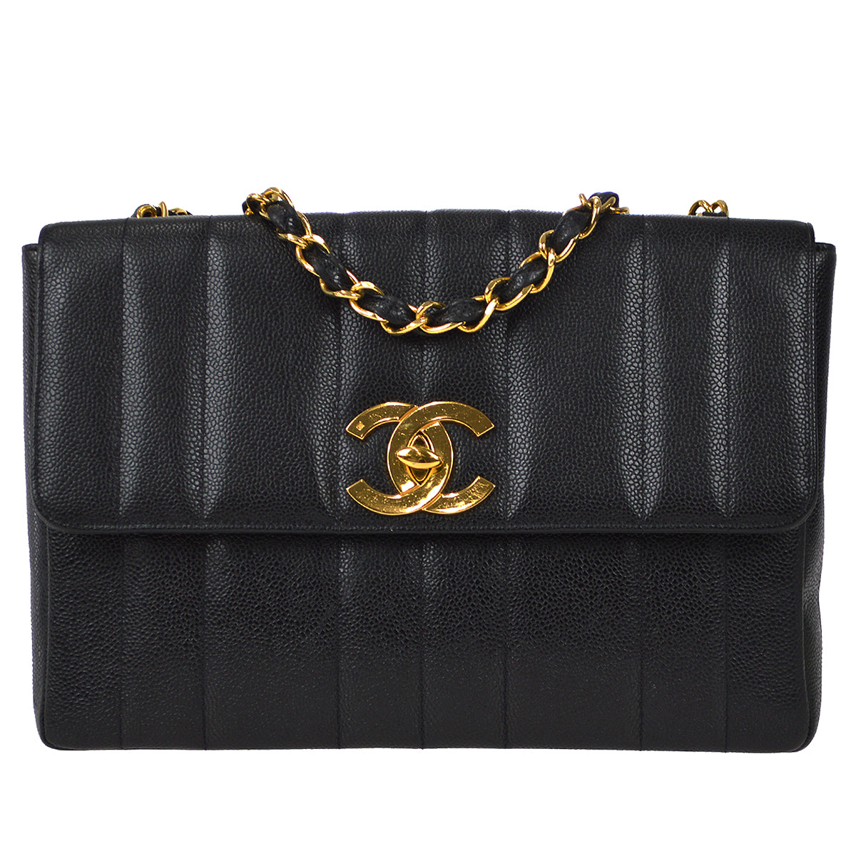 Luxury Chanel 1994-1996 Vertical Stitch Straight Flap Jumbo Black Caviar