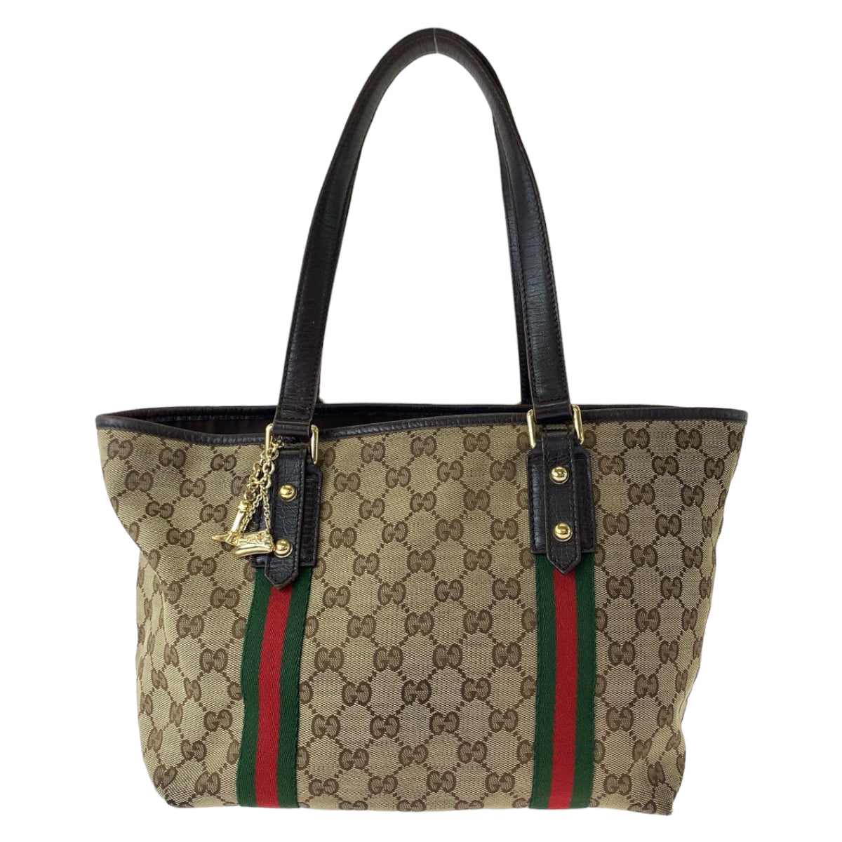 Luxury Gucci Trending 2025 GG Canvas Brown Red Gold Tote Shoulder Bag