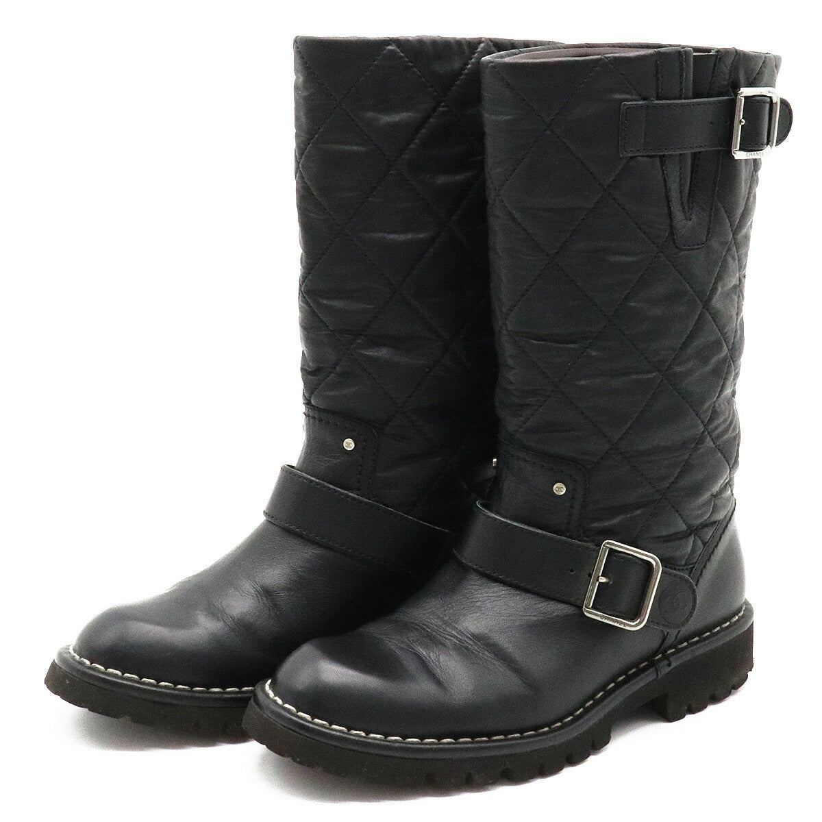 Chanel Leather Engineer Boots Black