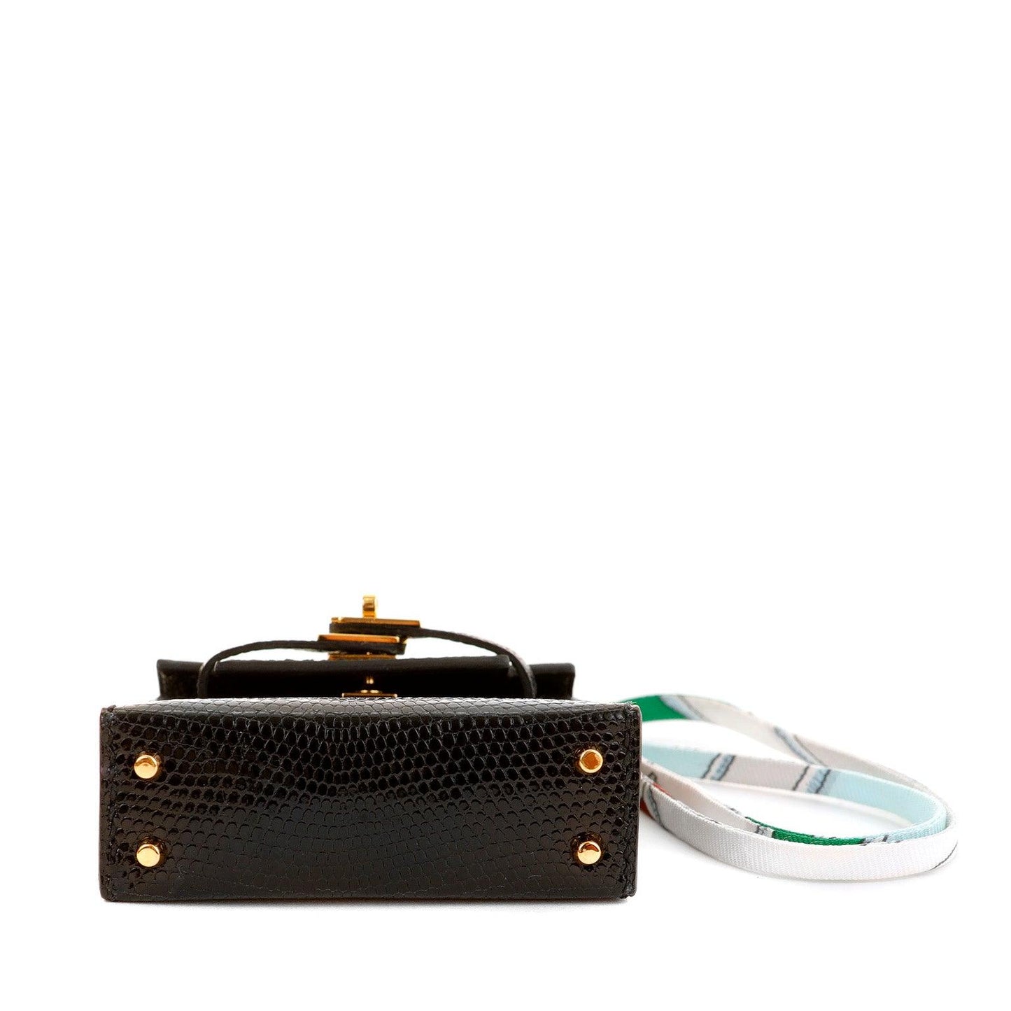 Luxury Hermes Mini Lizard Kelly Purse Charm w/ Gold Hardware w/ Twilly