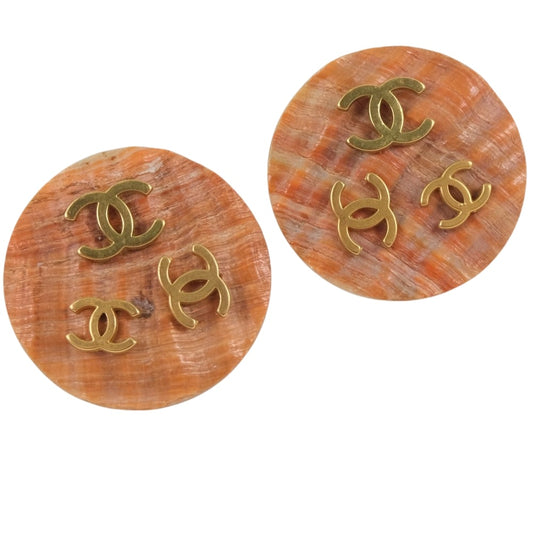 Chanel Coco Mark Earrings Shell Gold Plated