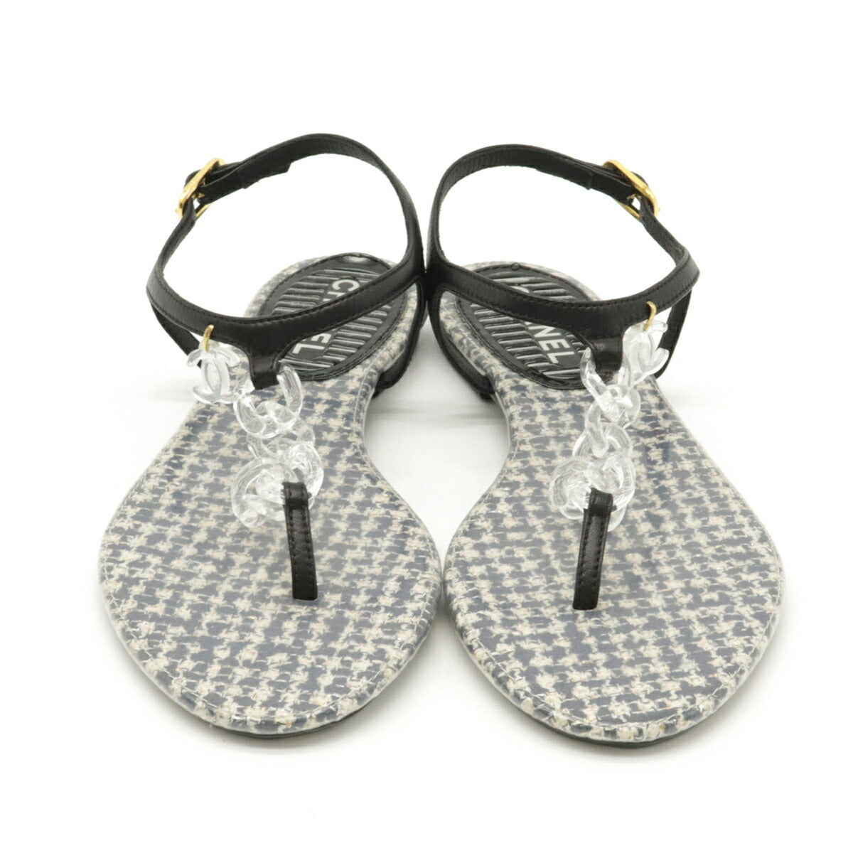 Chanel Coco Mark Sandals Leather Rubber Black