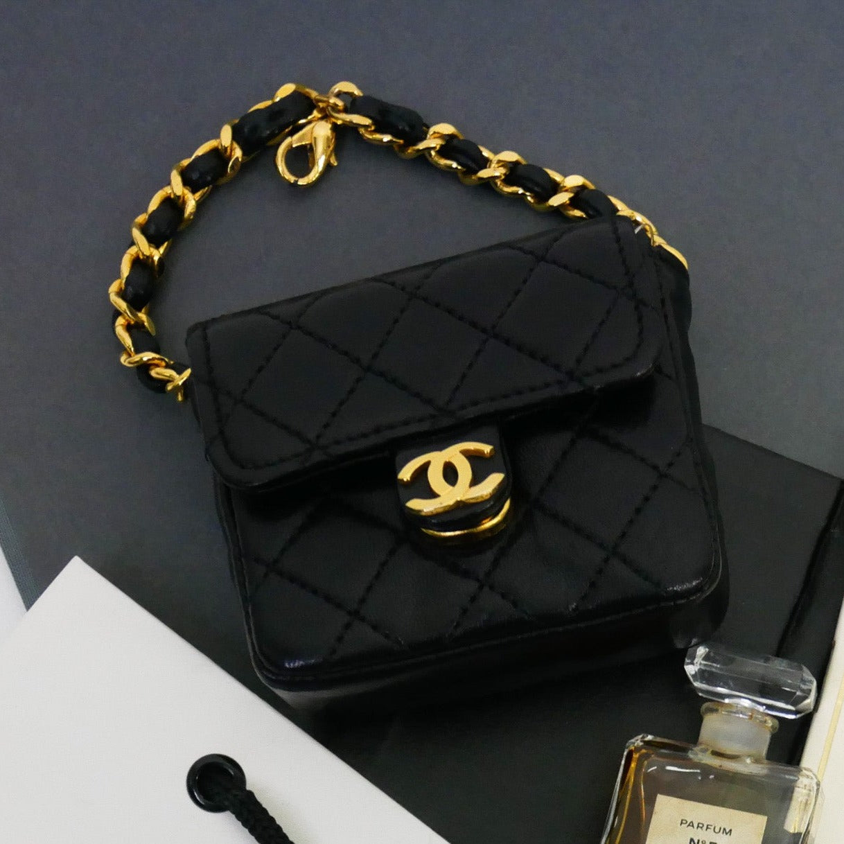 CHANEL Classic Flap Micro Charm Black Lambskin 63555