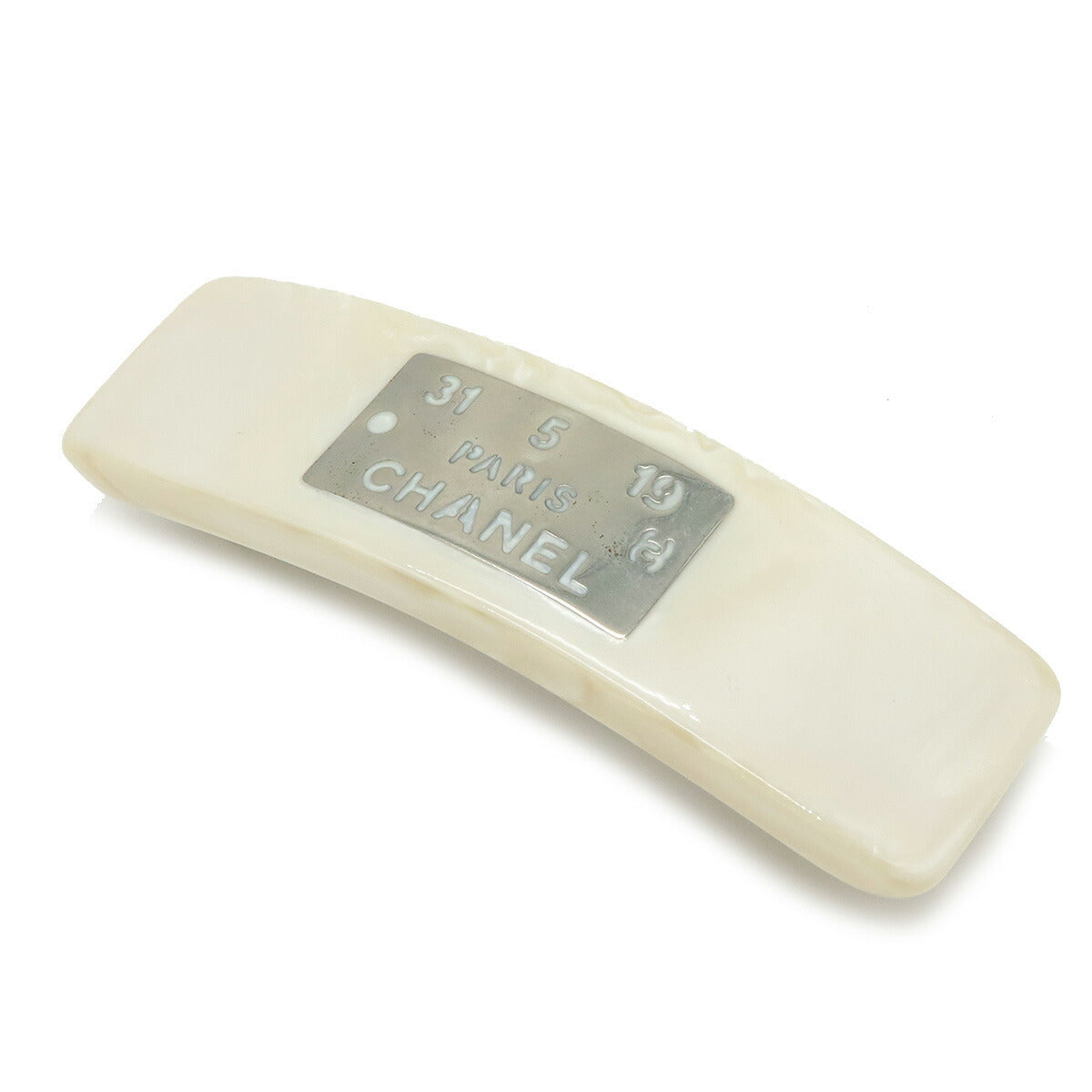 Chanel Logo Plate Hair Clip Ivory