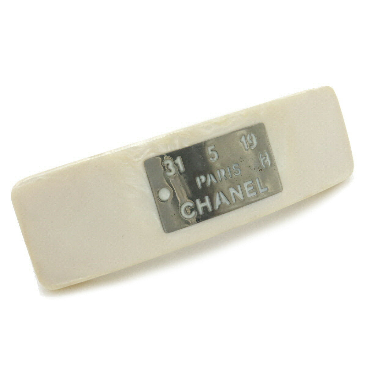 Chanel Logo Plate Hair Clip Ivory