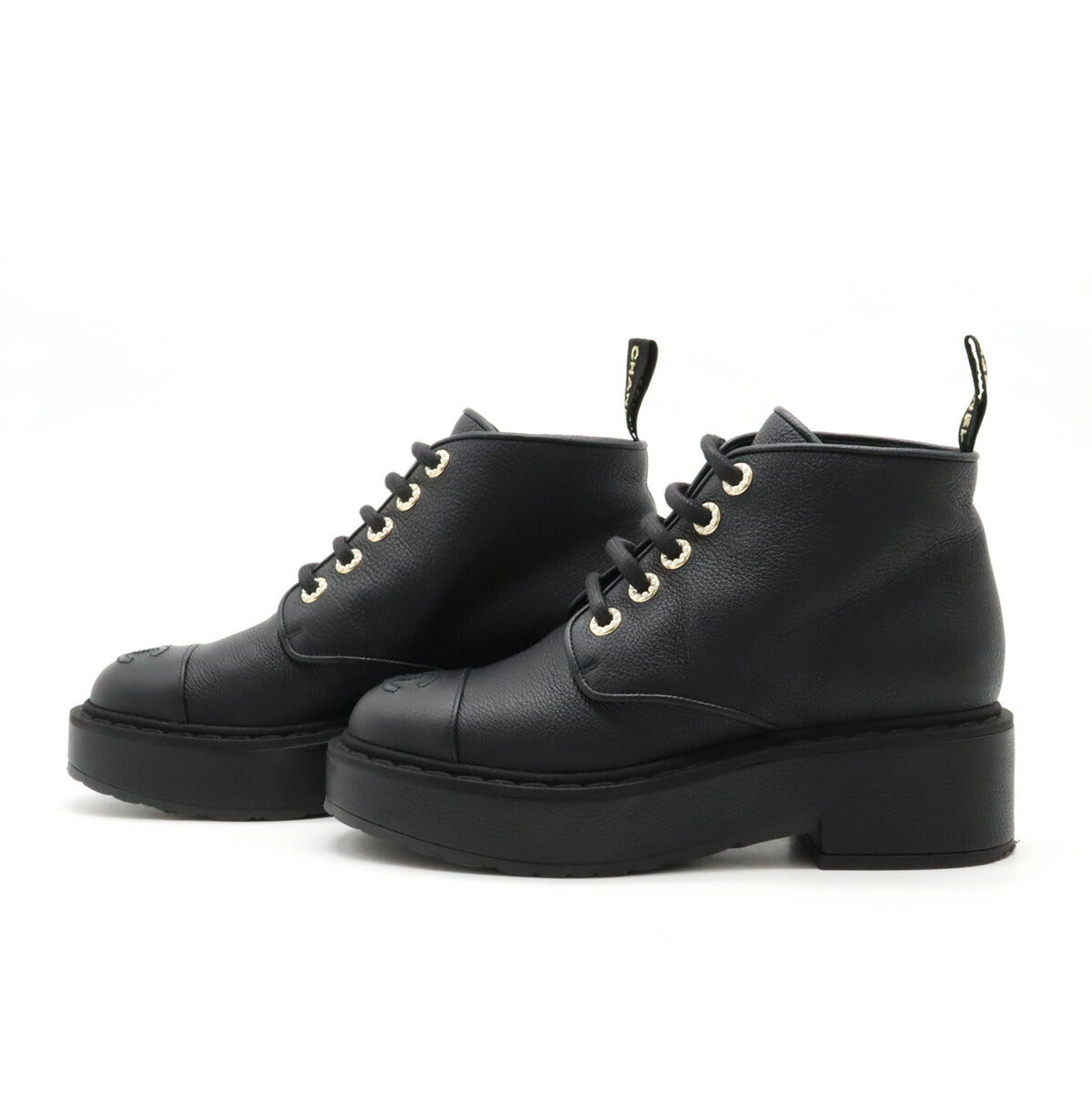 Chanel Leather Pearl Short Boots Black