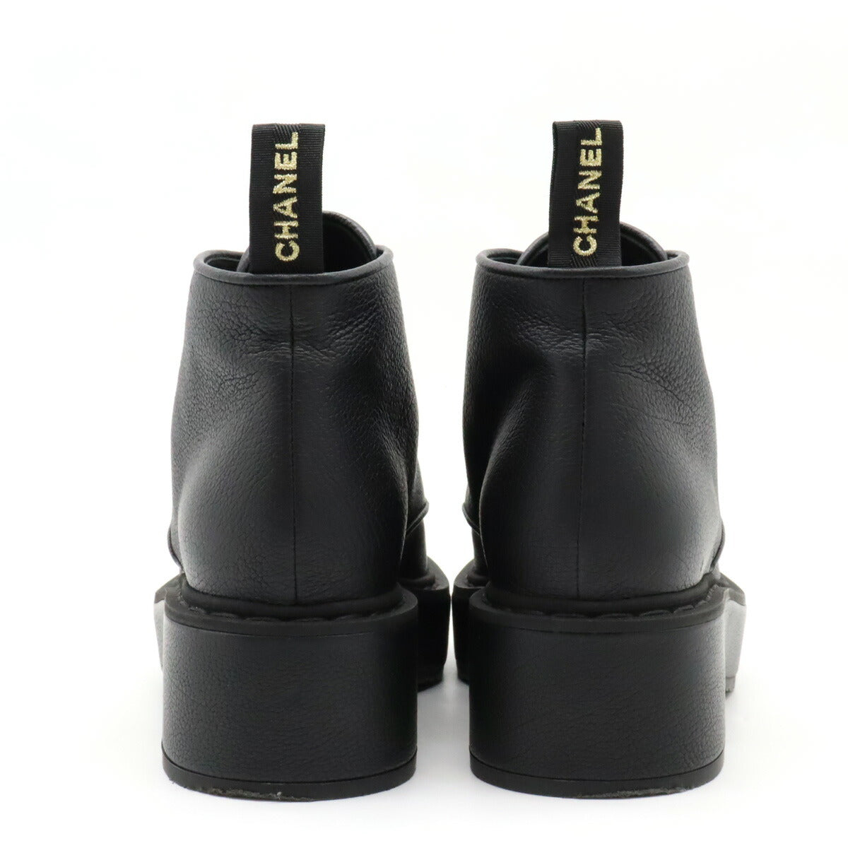 Chanel Leather Pearl Short Boots Black
