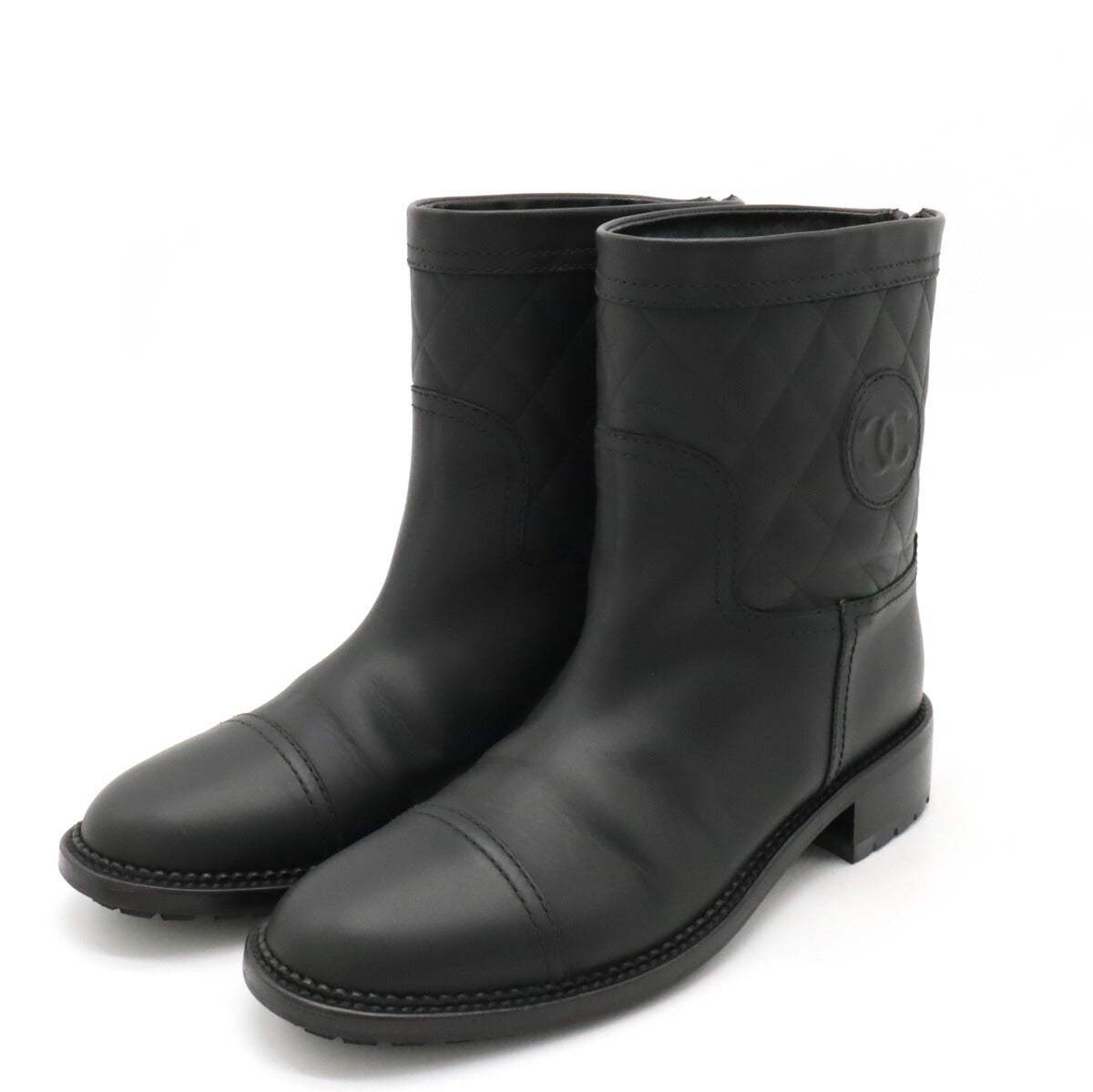 Chanel Leather Coco Mark Engineer Boots Black