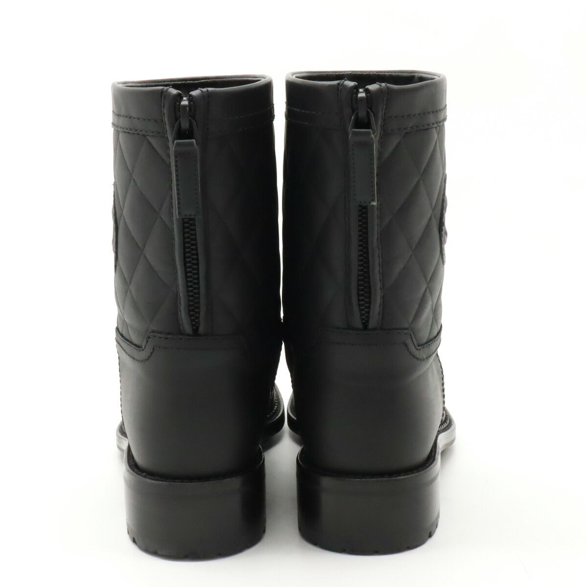 Chanel Leather Coco Mark Engineer Boots Black
