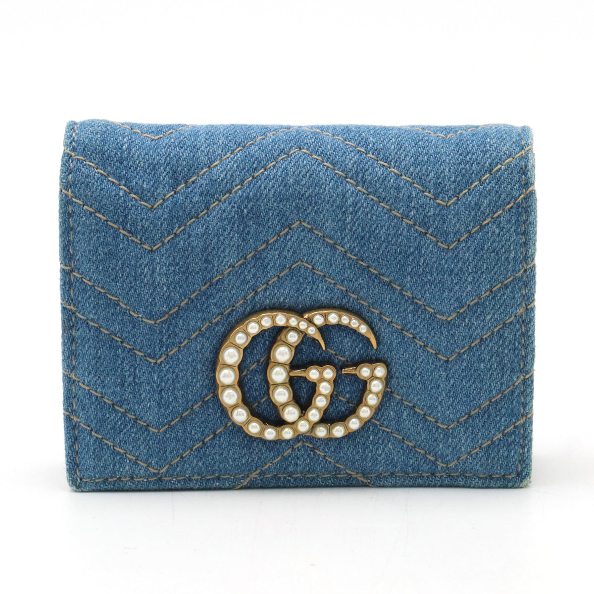 Luxury Gucci Trending 2025 GG Marmont Denim Leather Wallet