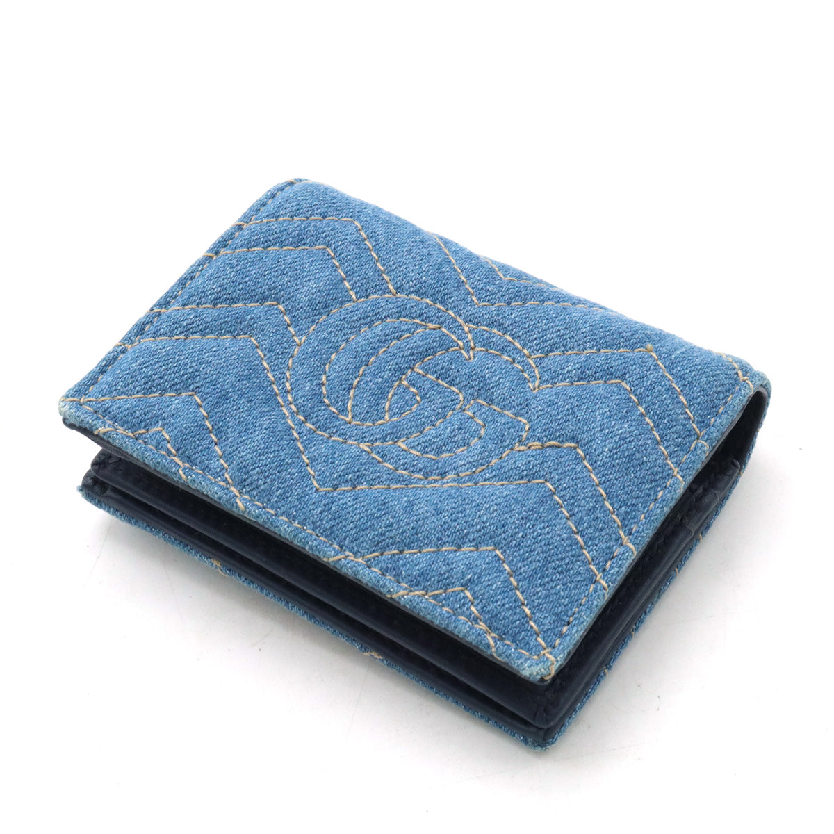 Luxury Gucci Trending 2025 GG Marmont Denim Leather Wallet