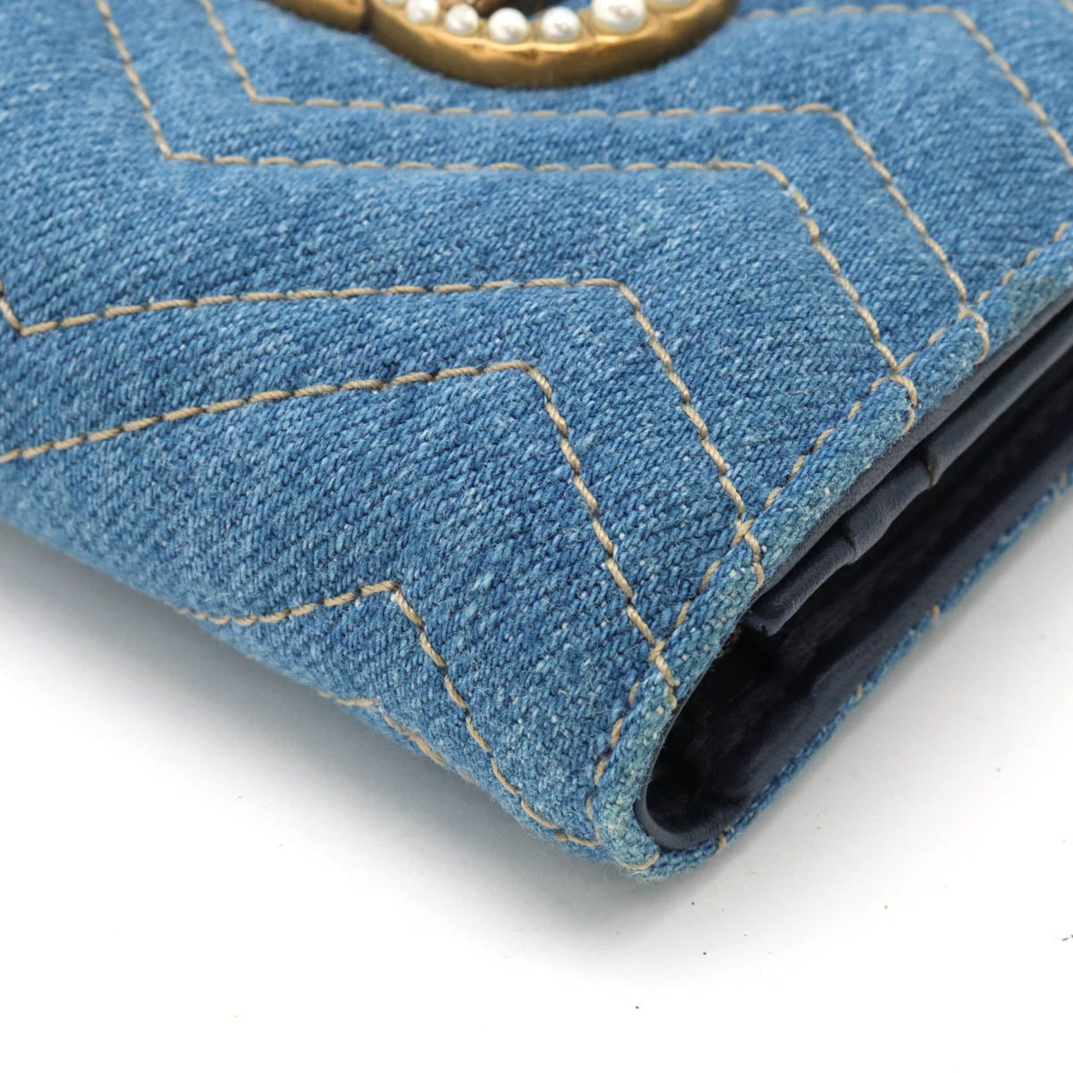 Luxury Gucci Trending 2025 GG Marmont Denim Leather Wallet