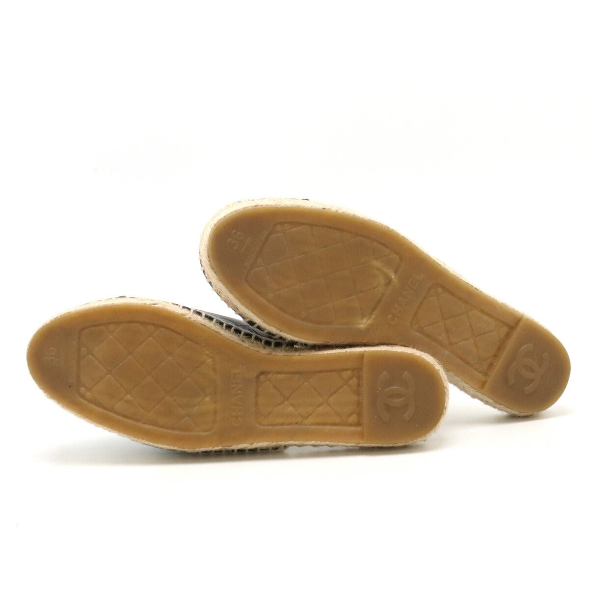 Chanel Coco Mark Espadrille Flat Sandals Leather Enamel