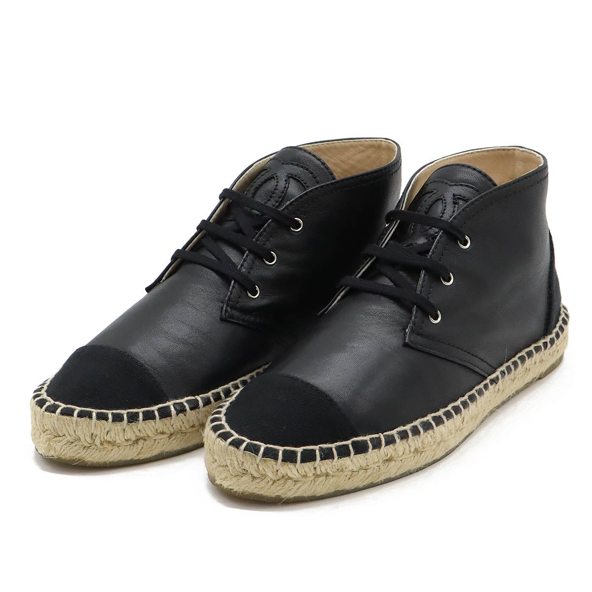 Chanel Coco Espadrille Chukka Boots Leather Canvas