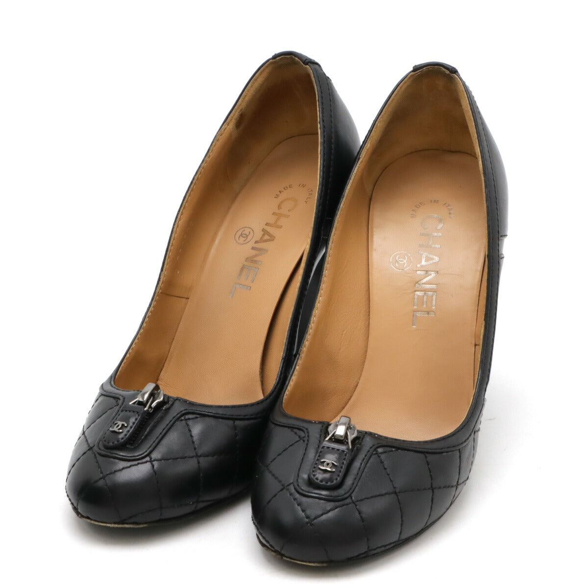 Chanel Leather Matelasse Zip Pumps Black