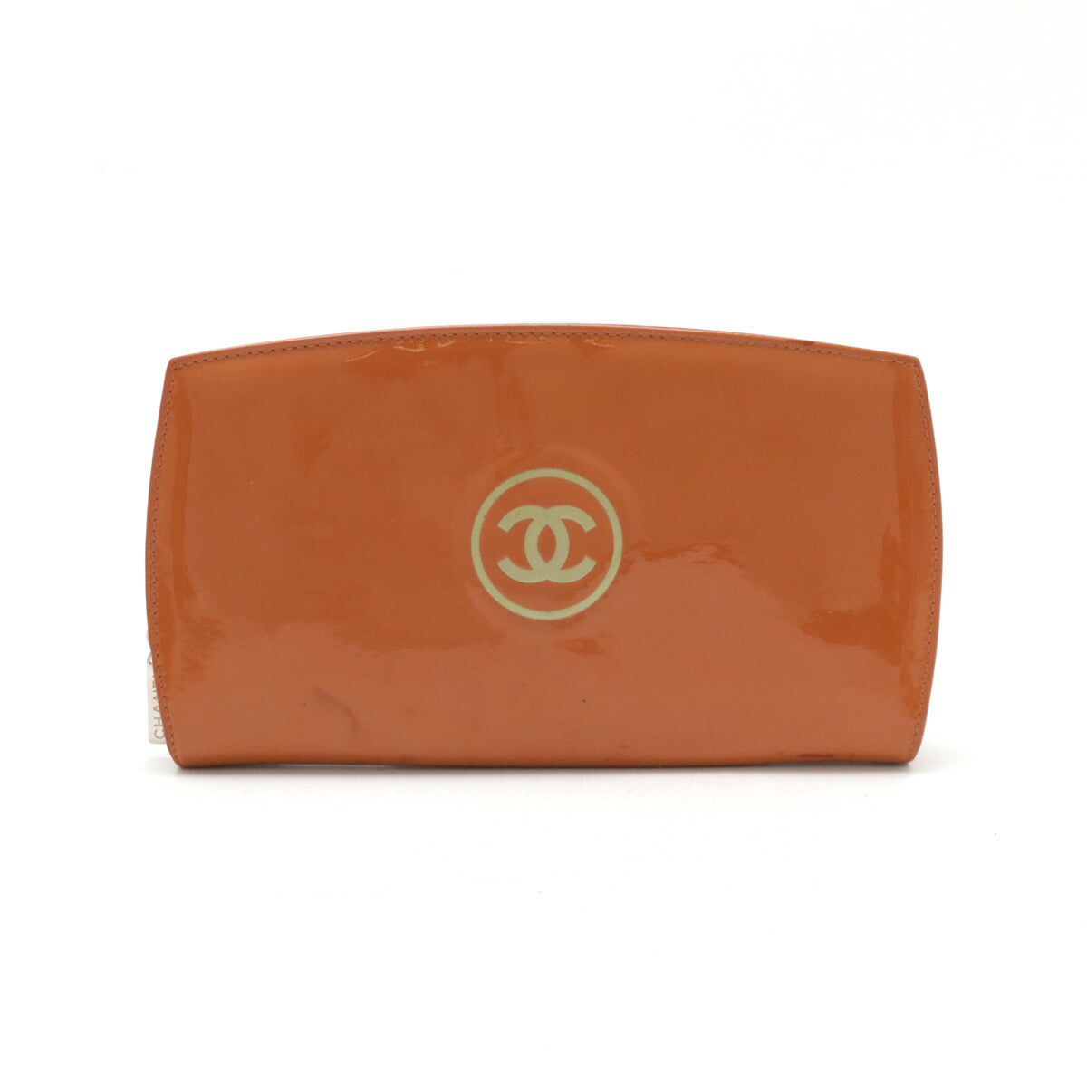 Chanel Patent Leather Round Zip Wallet Orange