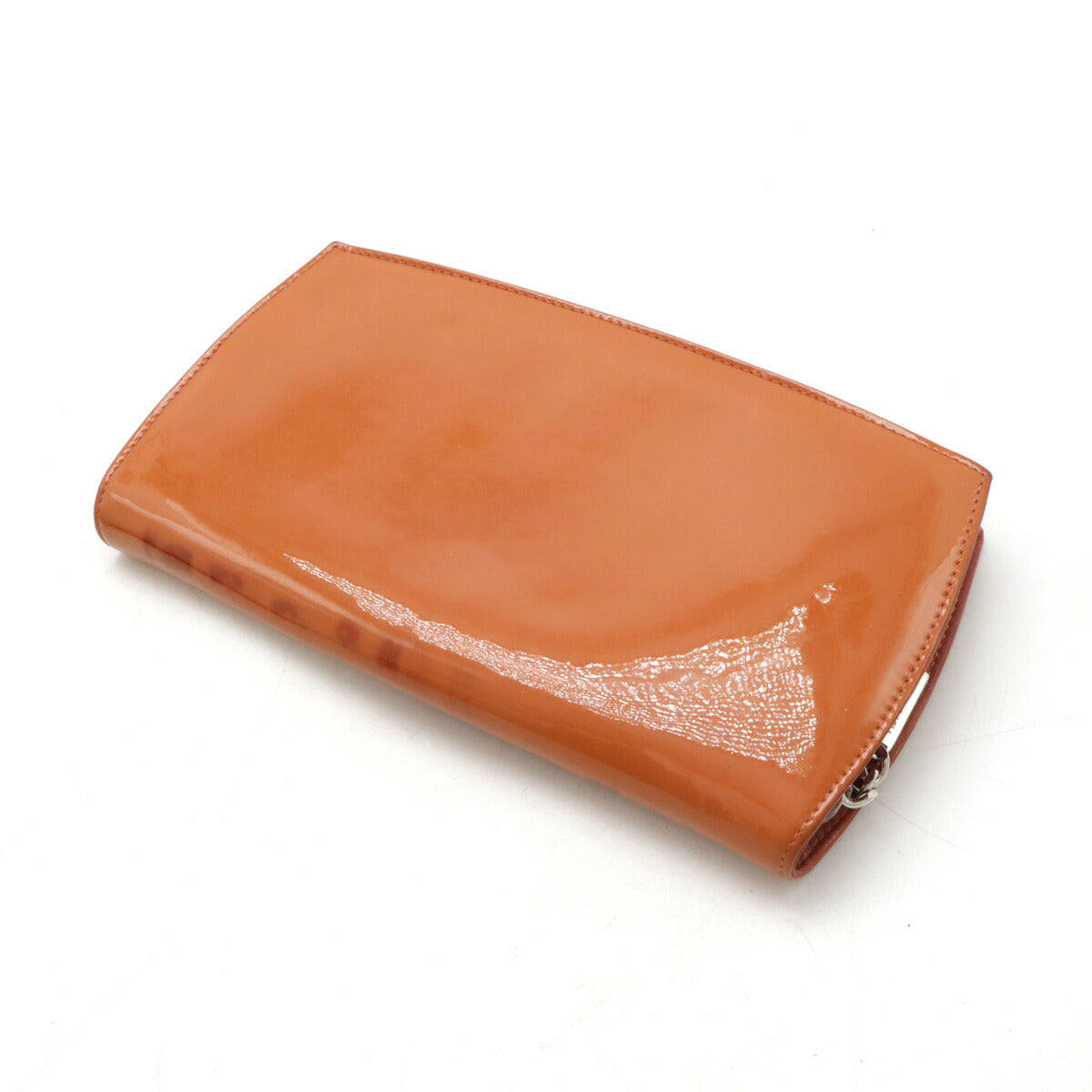 Chanel Patent Leather Round Zip Wallet Orange